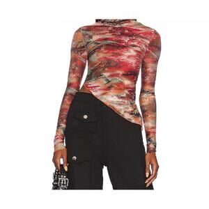 Superdown Revolve Red Multi Maddison Mesh Asymmetrical Top Womens Size XXS